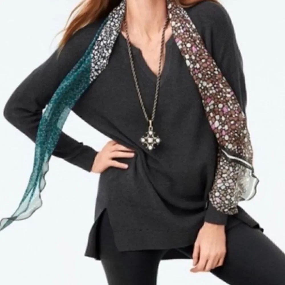 Cabi Snuggle Tunic Pullover Sweater Gray Oversized